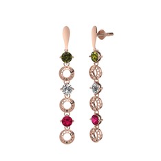 Leilani Küpe - Peridot, swarovski ve rodolit garnet 14 ayar rose altın küpe #1ry500b