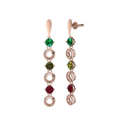 Leilani Küpe - Yeşil kuvars, peridot ve kök yakut 14 ayar rose altın küpe #1v5xilt