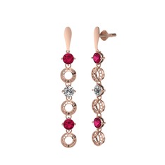 Rodolit garnet ve swarovski 8 ayar rose altın küpe