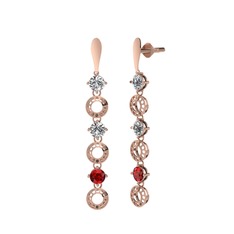 Swarovski, beyaz zirkon ve garnet 8 ayar rose altın küpe