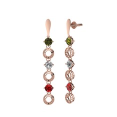 Peridot, beyaz zirkon ve garnet 8 ayar rose altın küpe