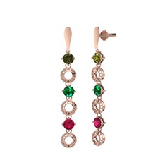 Leilani Küpe - Peridot, yeşil kuvars ve rodolit garnet 14 ayar rose altın küpe #v9ua4