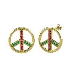 Barış Küpe - Rodolit garnet ve yeşil kuvars 18 ayar altın küpe #1ddvz83