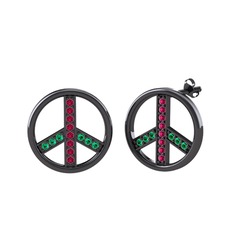 Barış Küpe - Rodolit garnet ve yeşil kuvars 925 ayar siyah rodyum kaplama gümüş küpe #d7gvxs