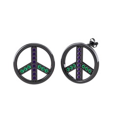 Barış Küpe - Ametist ve yeşil kuvars 925 ayar siyah rodyum kaplama gümüş küpe #xkb49t