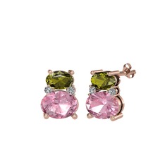 Thea Küpe - Peridot, pembe kuvars ve swarovski 14 ayar rose altın küpe #19sw64j