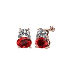 Swarovski, garnet ve pırlanta 14 ayar rose altın küpe (0.072 karat)