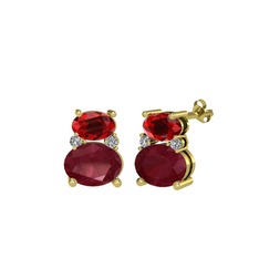 Thea Küpe - Garnet, kök yakut ve swarovski 18 ayar altın küpe #1kr6np4