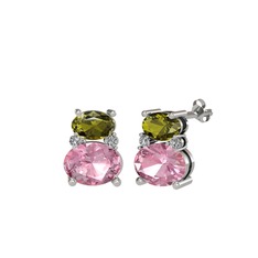 Thea Küpe - Peridot, pembe kuvars ve swarovski 14 ayar beyaz altın küpe #1mafe6t