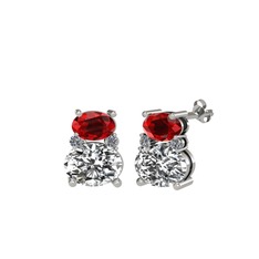 Thea Küpe - Garnet, swarovski ve pırlanta 8 ayar beyaz altın küpe (0.072 karat) #1qwx606