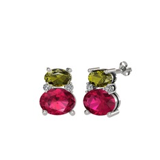 Peridot, rodolit garnet ve swarovski 18 ayar beyaz altın küpe