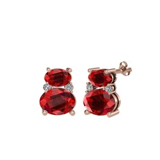 Garnet ve beyaz zirkon 18 ayar rose altın küpe