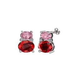 Thea Küpe - Pembe kuvars, garnet ve swarovski 925 ayar gümüş küpe #bvjt96