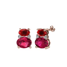 Garnet, rodolit garnet ve beyaz zirkon 18 ayar rose altın küpe