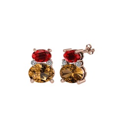 Thea Küpe - Garnet, dumanlı kuvars ve swarovski 8 ayar rose altın küpe #mmzfmk