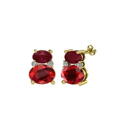 Thea Küpe - Kök yakut, garnet ve swarovski 18 ayar altın küpe #nms21f