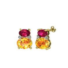 Thea Küpe - Rodolit garnet, sitrin ve swarovski 18 ayar altın küpe #q216cl