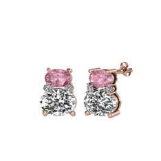 Thea Küpe - Pembe kuvars, swarovski ve beyaz zirkon 18 ayar rose altın küpe #sh584i