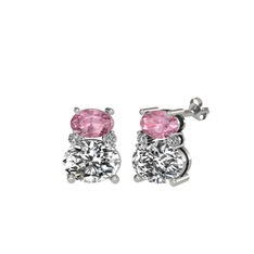 Thea Küpe - Pembe kuvars ve swarovski 8 ayar beyaz altın küpe #ytl4er