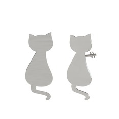 Tarçın Kedi Küpe - 18 ayar beyaz altın küpe #3s0nif