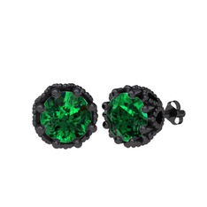 Lilja Küpe - Yeşil kuvars 925 ayar siyah rodyum kaplama gümüş küpe #cf577j