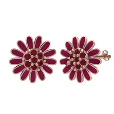 Papatya Küpe - Kök yakut 8 ayar rose altın küpe (Bordo kırmızı mineli) #1uj1e91