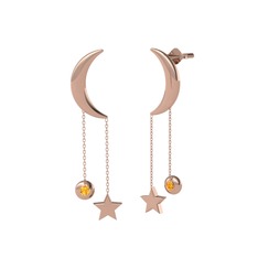 Ay Yıldız Taşlı Küpe - Sitrin 18 ayar rose altın küpe #16q502i