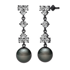 Suri İnci Küpe - Swarovski ve siyah inci 925 ayar siyah rodyum kaplama gümüş küpe #10xy1tn