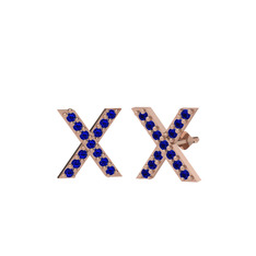 Taşlı X Küpe - Lab safir 8 ayar rose altın küpe #10foswz
