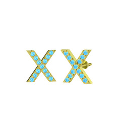 Taşlı X Küpe - Akuamarin 14 ayar altın küpe #130f102