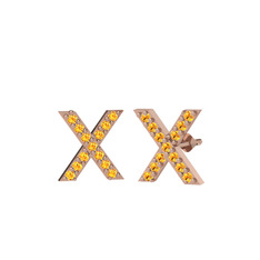 Taşlı X Küpe - Sitrin 925 ayar rose altın kaplama gümüş küpe #19ecylv