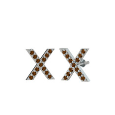 Taşlı X Küpe - Dumanlı kuvars 8 ayar beyaz altın küpe #1avt8xq