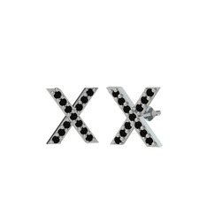 Taşlı X Küpe - Siyah zirkon 8 ayar beyaz altın küpe #1deyox8