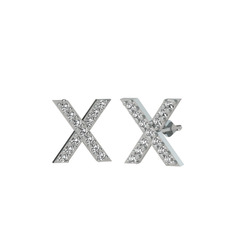Taşlı X Küpe - Swarovski 14 ayar beyaz altın küpe #1eb71k9
