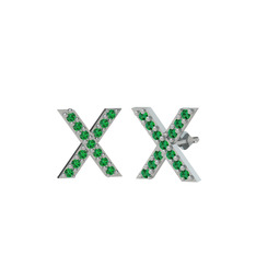Taşlı X Küpe - Yeşil kuvars 8 ayar beyaz altın küpe #1ecj16d