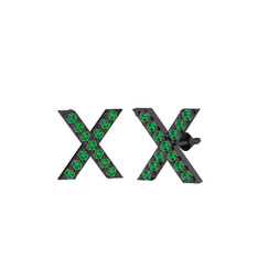 Taşlı X Küpe - Yeşil kuvars 925 ayar siyah rodyum kaplama gümüş küpe #1n57xfi