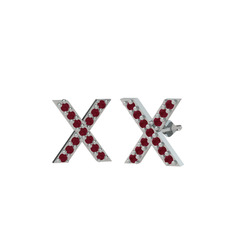 Taşlı X Küpe - Kök yakut 18 ayar beyaz altın küpe #1onzjtg