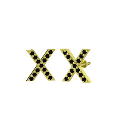 Taşlı X Küpe - Siyah zirkon 18 ayar altın küpe #nt7k7j