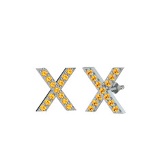 Taşlı X Küpe - Sitrin 14 ayar beyaz altın küpe #pcl405