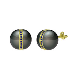 Arlo İnci Küpe - Siyah inci ve lab safir 925 ayar altın kaplama gümüş küpe #10g8nvi