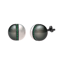Arlo İnci Küpe - Siyah inci, inci ve yeşil kuvars 925 ayar siyah rodyum kaplama gümüş küpe #6dh325