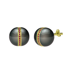 Arlo İnci Küpe - Siyah inci ve rodolit garnet 14 ayar altın küpe #o70jmg