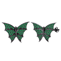 Diana Kelebek Küpe - Yeşil kuvars 925 ayar siyah rodyum kaplama gümüş küpe #18b8m36