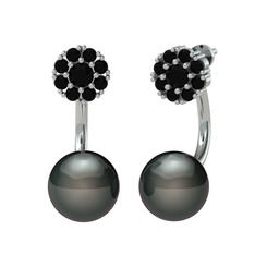 Fiona İnci Küpe - Siyah zirkon ve siyah inci 925 ayar gümüş küpe #1ow8y1d
