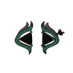 Zinnia Küpe - Siyah zirkon ve yeşil kuvars 925 ayar siyah rodyum kaplama gümüş küpe #12mlnuh