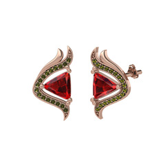 Garnet ve peridot 8 ayar rose altın küpe