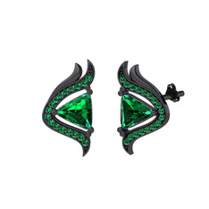 Zinnia Küpe - Yeşil kuvars 925 ayar siyah rodyum kaplama gümüş küpe #1sf9kv1