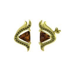 Zinnia Küpe - Dumanlı kuvars ve peridot 8 ayar altın küpe #7g0hk0