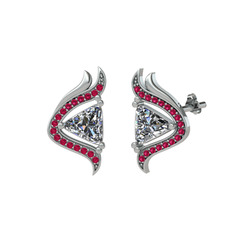 Zinnia Küpe - Swarovski ve rodolit garnet 8 ayar beyaz altın küpe #md103h