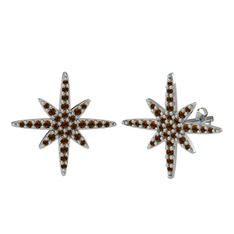 Kutup Yıldızı Küpe - Dumanlı kuvars 14 ayar beyaz altın küpe #14tqvwv